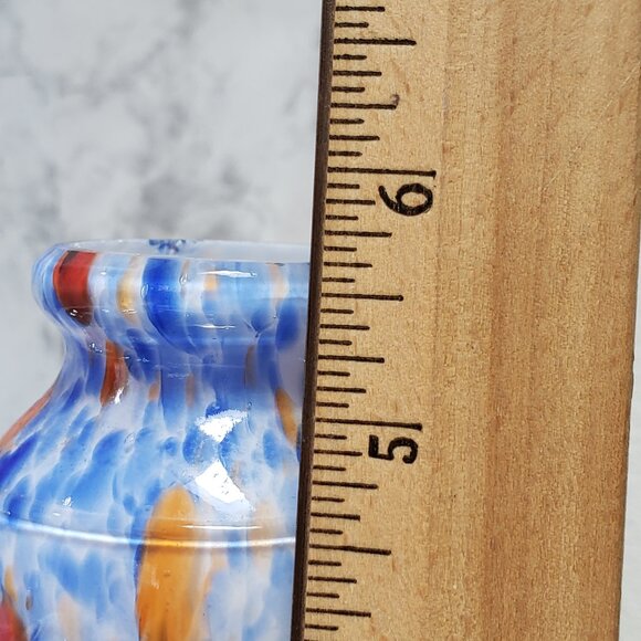 MCM Vintage Multicolor Blue Orange White Spotted Glass Vase Japan 5" - Picture 2 of 9
